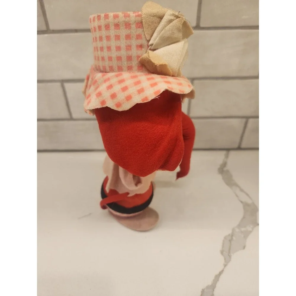Vintage Styrofoam Felt‎ Red Elephant Poseable Ears Pink Hat Holding Flowers